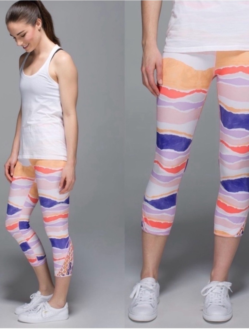 lululemon Multicolor Wave Capri - Purple, Red, Orange, with stile ankle hem